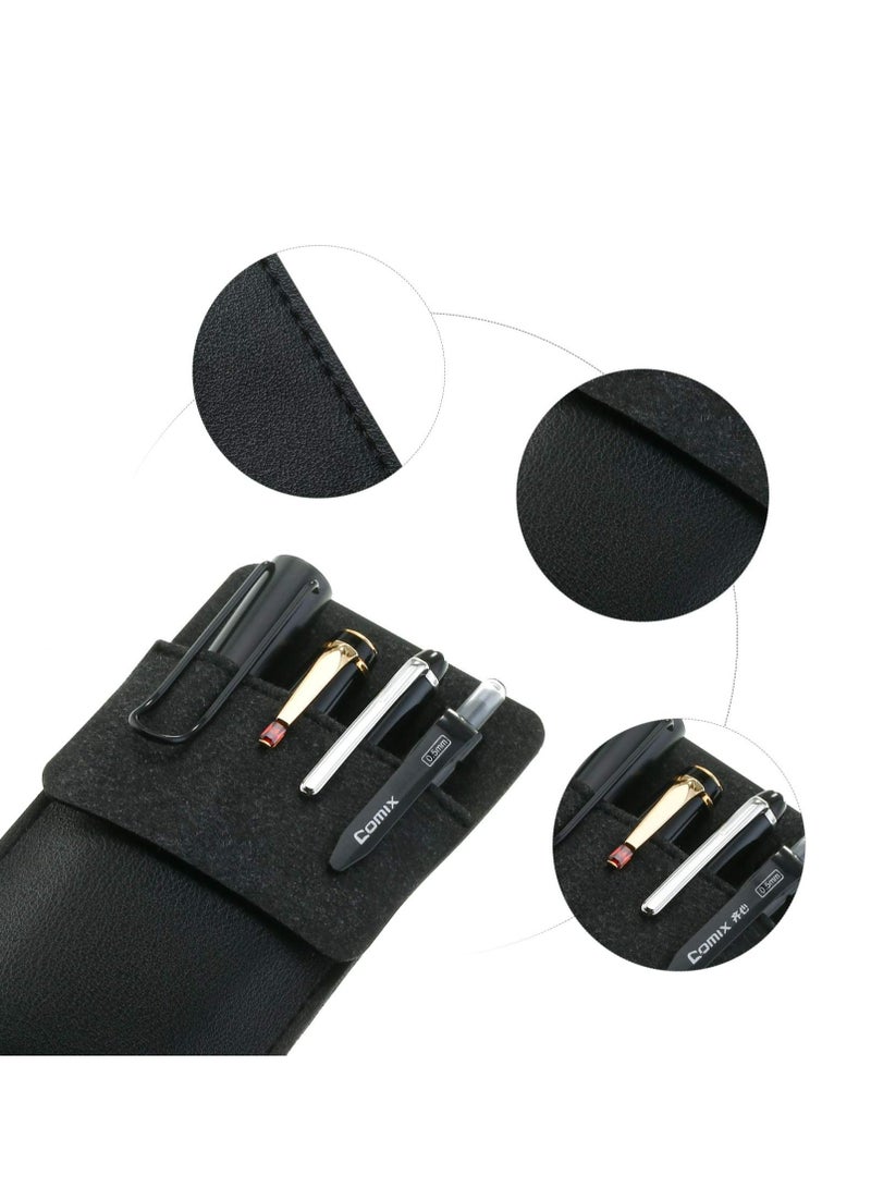 إسكدنيا 4 قطعة من حقيبة القلم من الجلود حقيبة قلم القلم حاوية تنظيم حاوية حماية الجيب للمدارس والمكاتب (أسود) - Image 3