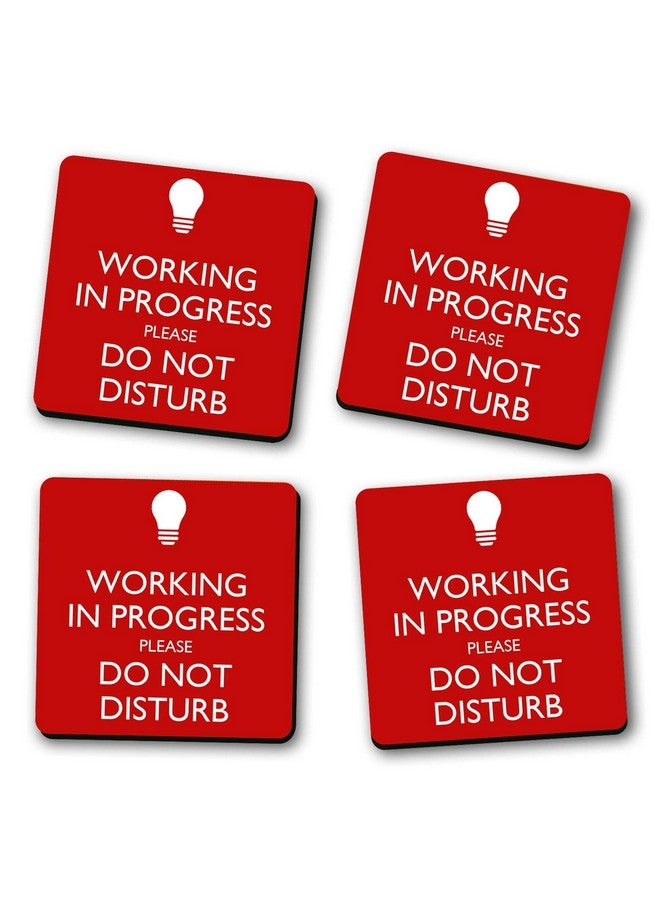 ASHVAH Working in Progress Please do not Disturb Print/Typography Tea/Coffee Mug/Designer Handmade Wooden Coaster Set for Home Kitchen, Office Desk - Set of 4 - Square: 10cm - Image 2