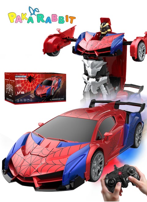 Transform Rc Cars for Boys 4-7 8-12, 2.4Ghz Remote Control Car 1:18 Scale Transforming Robot, One-Button Deformation 360° Rotation Car Toy Gifts for Boys 3+