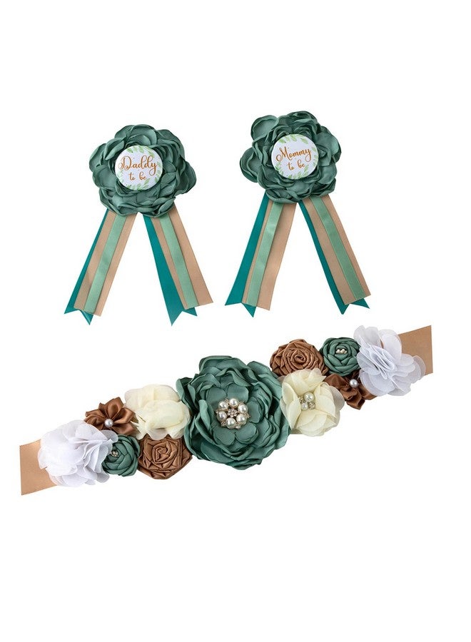 Vemonllas Maternity Sash Kit Mom To Be Daddy To Be Corsage Pins Baby Shower Decorations Belly Belt Pregnancy Photo Props Keepsake Gifts (Dark Green) - Image 2