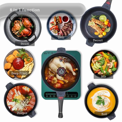 TIBORANG 8 in 1 Multipurpose 11 Inch 5 Quart Heat Indicator Nonstick Deep Frying Pan with Glass Lid, Stay-cool Handle, Steamed Grid, PFOA-Free,Dishwasher&Oven Safe,Works with All Stovetops (Black) - Image 3