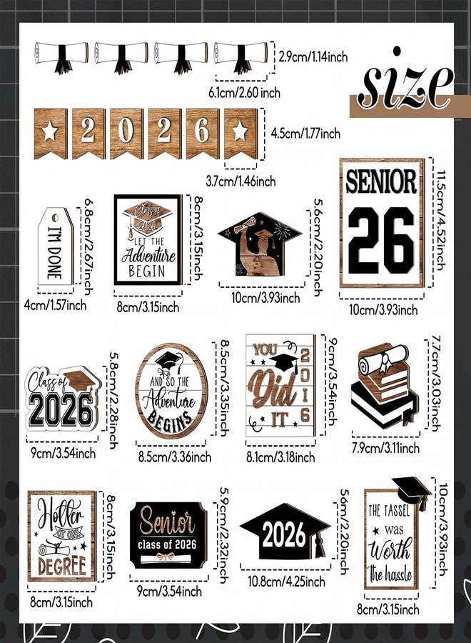 Anglechic 22 Pcs 2026 Graduation Tiered Tray Decor Sets Wooden Graduation Class of 2026 Table Decorations Senior 2026 Gown Diploma Farmhouse Signs for Home Shelf Party Office Desk(Black, White) - Image 2