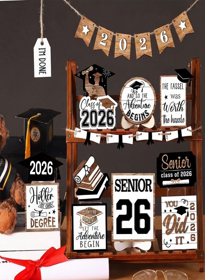Anglechic 22 Pcs 2026 Graduation Tiered Tray Decor Sets Wooden Graduation Class of 2026 Table Decorations Senior 2026 Gown Diploma Farmhouse Signs for Home Shelf Party Office Desk(Black, White) - Image 5