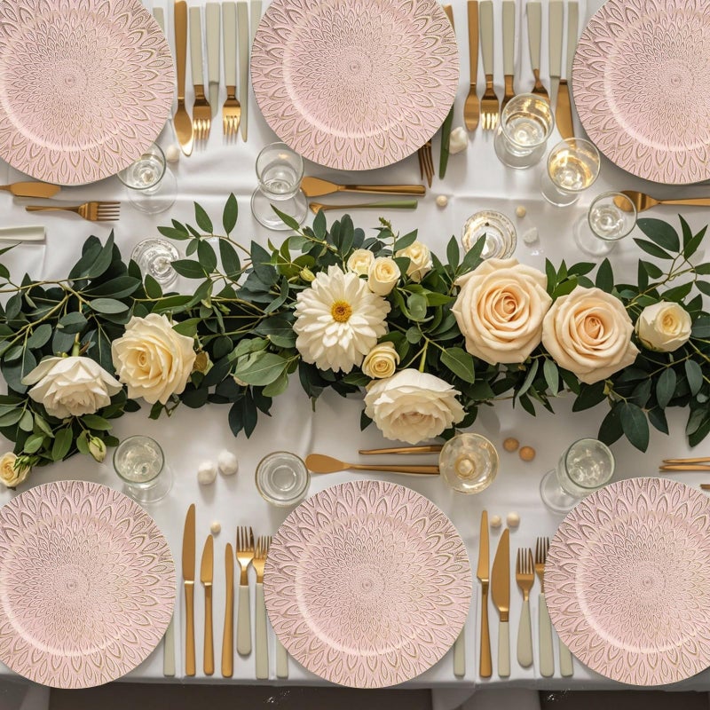 SforGUVA Pink Charger Plates, 13 Inch Set of 6 Plastic Peacock Chargers for Dinner Plates,Table Settings, Easter, Thanksgiving, Christmas Party, Family Gathering. - Image 5