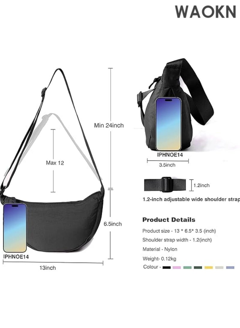 WAOKN Unisex Nylon Crescent Crossbody Bag - Lightweight Fanny Pack for Women & Men - Bag with Adjustable Strap - Hands-Free Travel Essentials Pouch for Phone/Wallet/Keys (Black) - Image 5