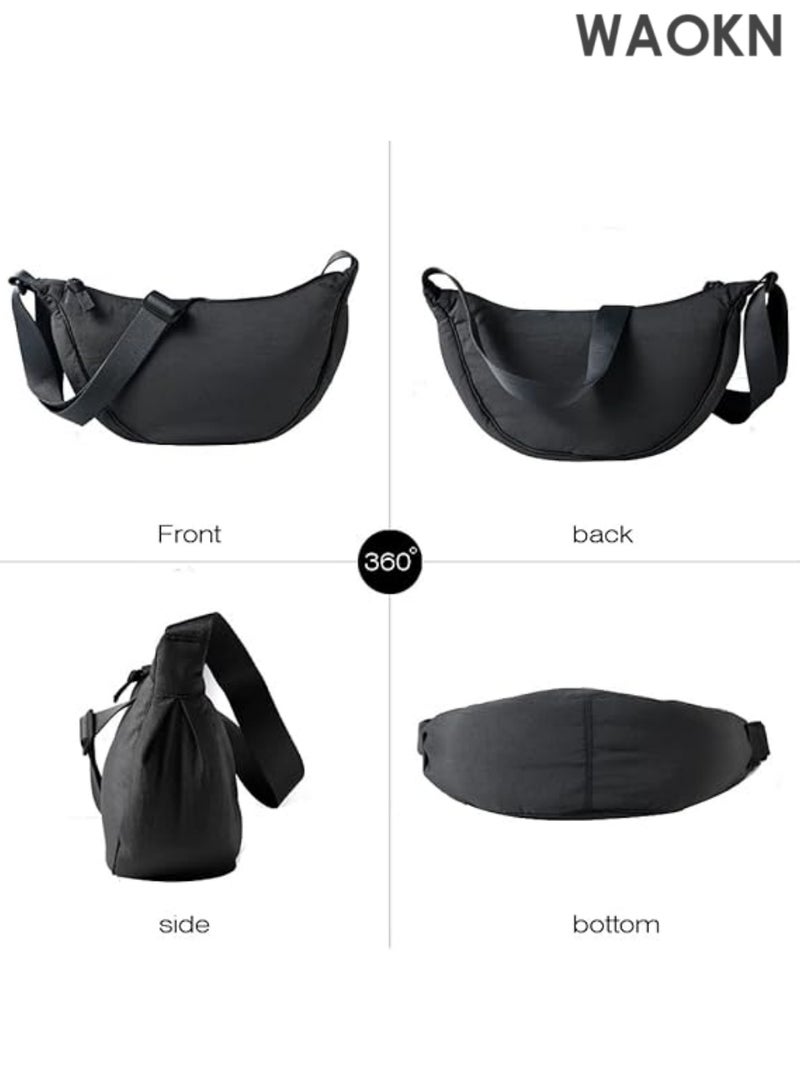 WAOKN Unisex Nylon Crescent Crossbody Bag - Lightweight Fanny Pack for Women & Men - Bag with Adjustable Strap - Hands-Free Travel Essentials Pouch for Phone/Wallet/Keys (Black) - Image 4