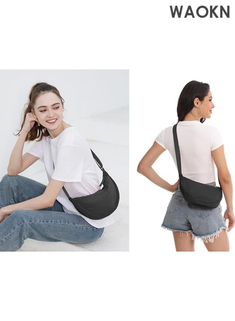 WAOKN Unisex Nylon Crescent Crossbody Bag - Lightweight Fanny Pack for Women & Men - Bag with Adjustable Strap - Hands-Free Travel Essentials Pouch for Phone/Wallet/Keys (Black) - Image 2