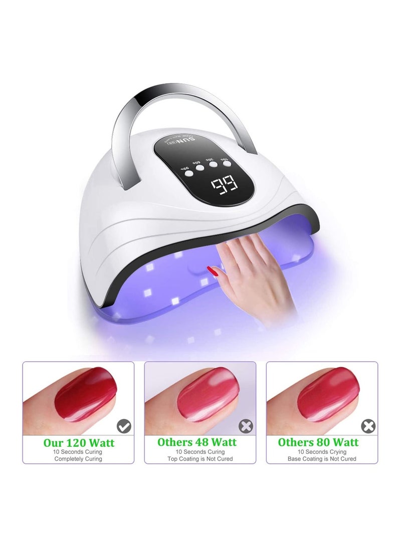 General - LED Nail Light Fast Nail Dryer 120W for Gel Polish Curing with 4 Timers Portable Handle Large Space Automatic Sensor (White) - Image 1