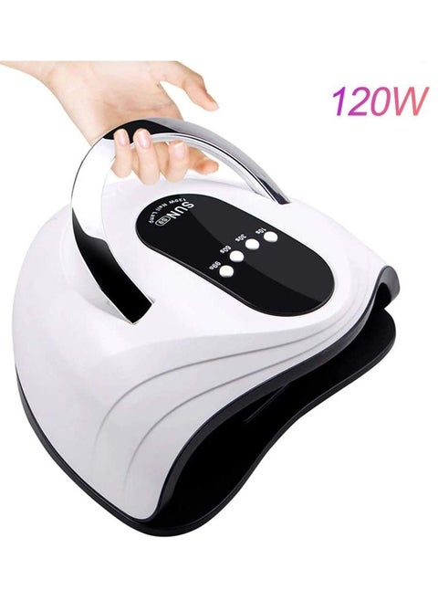LED Nail Light Fast Nail Dryer 120W for Gel Polish Curing with 4 Timers Portable Handle Large Space Automatic Sensor (White)