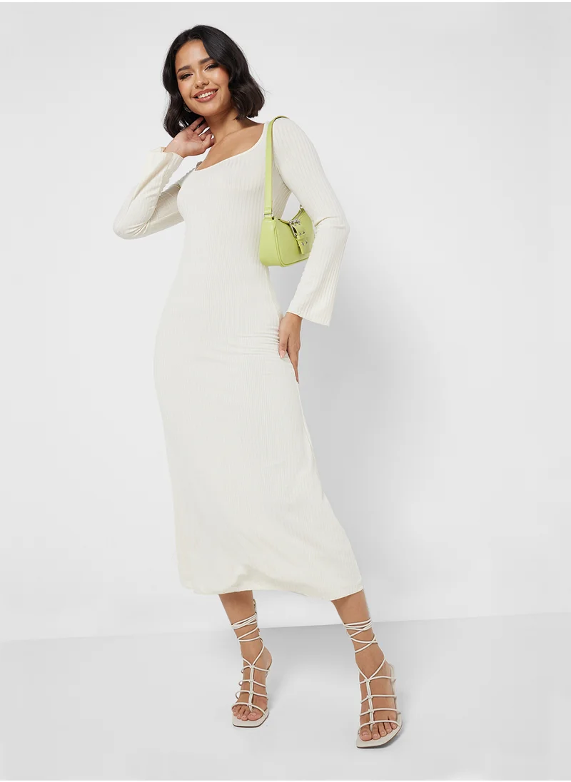 Ginger Ribbed Knitted Scoop Neck A Line Dress