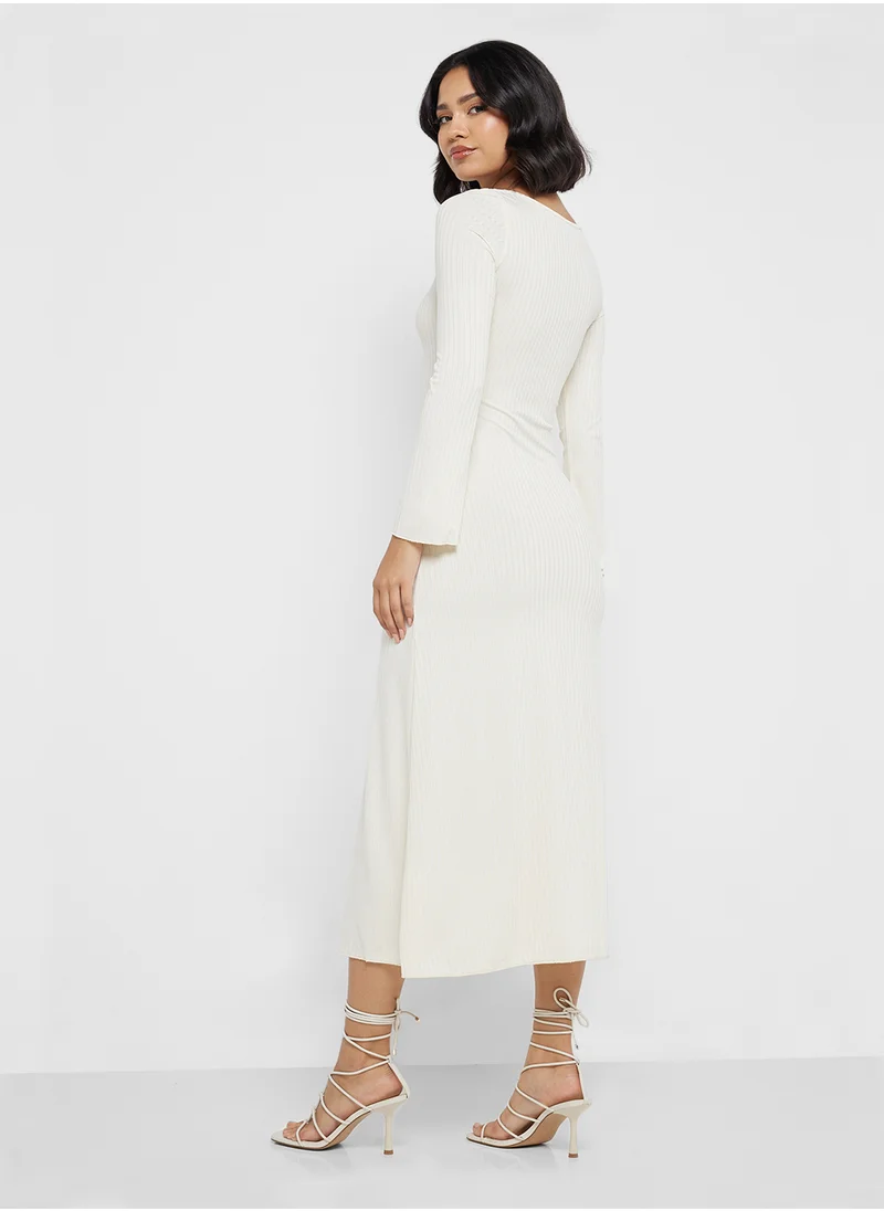 Ginger Ribbed Knitted Scoop Neck A Line Dress
