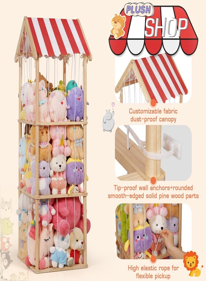 Edudif Stuffed Animal Storage, Space Saving Vertical Stuffed Animal Holder Wood, Easy Assembly Cottage-Style Plush Toys Organizer for Kids Bedroom & Playroom (Wood, Large) - Image 3