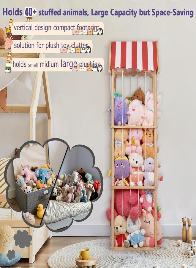 Edudif Stuffed Animal Storage, Space Saving Vertical Stuffed Animal Holder Wood, Easy Assembly Cottage-Style Plush Toys Organizer for Kids Bedroom & Playroom (Wood, Large) - Image 2