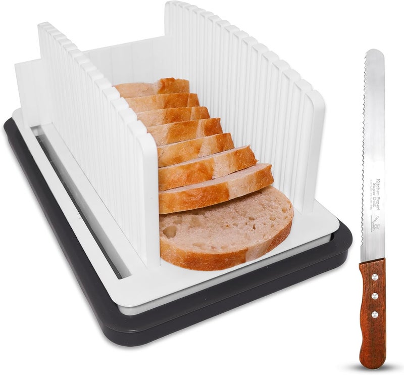 SliceElite Bread Slicer for Sourdough Rounds - Adjustable Bread Slicing Guide With Crumb Tray & Compact Bread knife for kitchen - Manual Bread Slicer For Homemade Bread Perfect Bread Making gifts - Image 1