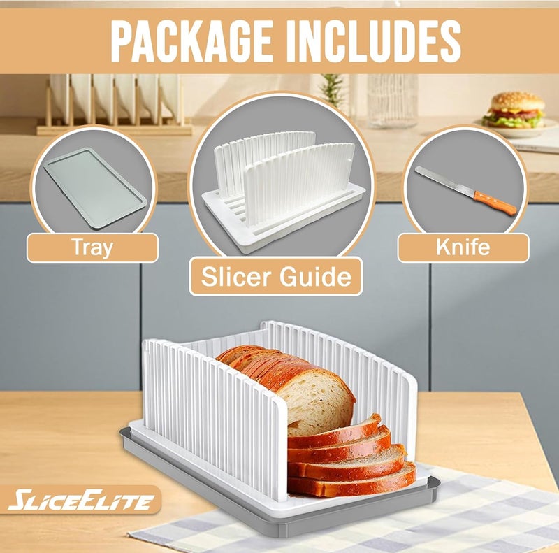 SliceElite Bread Slicer for Sourdough Rounds - Adjustable Bread Slicing Guide With Crumb Tray & Compact Bread knife for kitchen - Manual Bread Slicer For Homemade Bread Perfect Bread Making gifts - Image 3