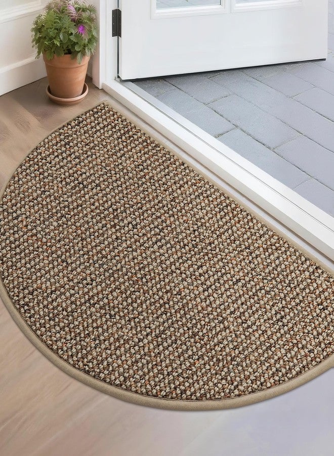 BEQHAUSE Dirt Trapper Door Mat 17" x 30" Half Circle Non Slip Washable Doormats Entrance Rugs Absorbent Welcome Low Profile Floor Mats for Front Back Door and Entryway, Taupe - Image 1