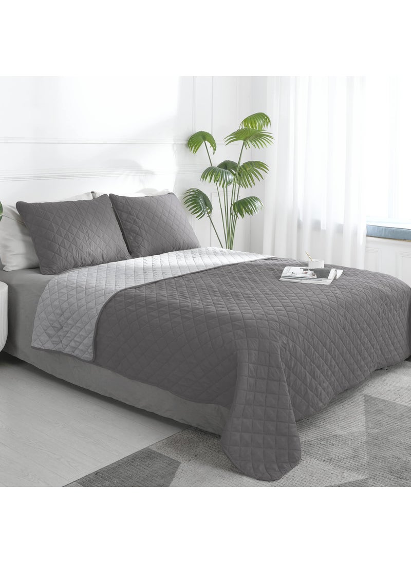 Easy-Going EasyGoing Twin Size Reversible Quilt Set with 1 Quilt and 1 Pillow Shams Soft Bed Quilt Cover Water Resistant Lightweight Microfiber Bedspread Stain Resistant GrayLight Gray 