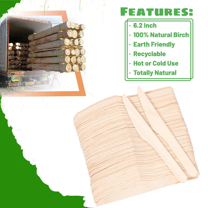 ANTETOK Disposable Wood Cutlery Knives - 100 Pack Wooden Knives Disposable Biodegradable and Earth Friendly  6.3 Inch Length Wood Knives  - Image 2
