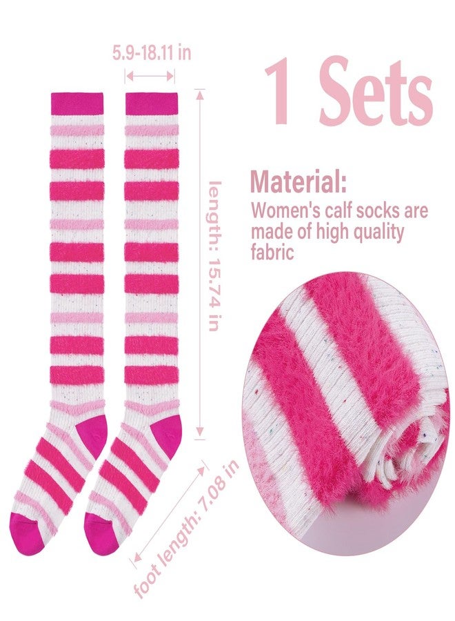 Moon Wood Knee High Socks for Women Casual Cozy Long Knee Socks with Cute Fuzzy Striped Design Soft Knee High Stockings - Image 4