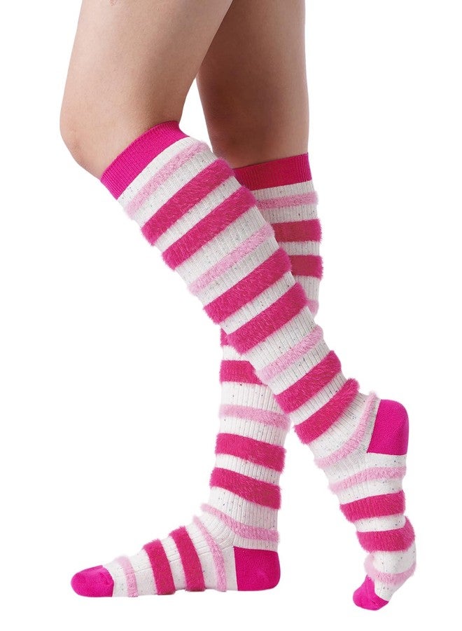 Moon Wood Knee High Socks for Women Casual Cozy Long Knee Socks with Cute Fuzzy Striped Design Soft Knee High Stockings - Image 2