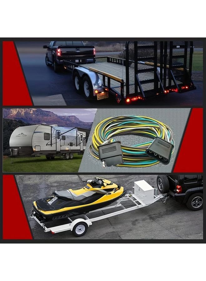 25ft 4 Pin Flat Trailer Wiring Harness Kit With 4 Flat Extension Connector For Utility Boat - Image 1