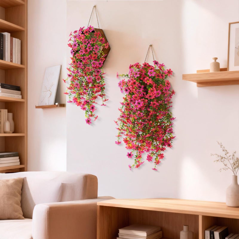 ZFProcess Artificial Hanging Flowers Plants for Outdoor Spring Summer Decoration, 2PCS Faux Silk Daisy UV Resistant Look Real for Outside Home Indoor Planter Porch Garden Yard Decor(Rose Red Fuchsia) - Image 5