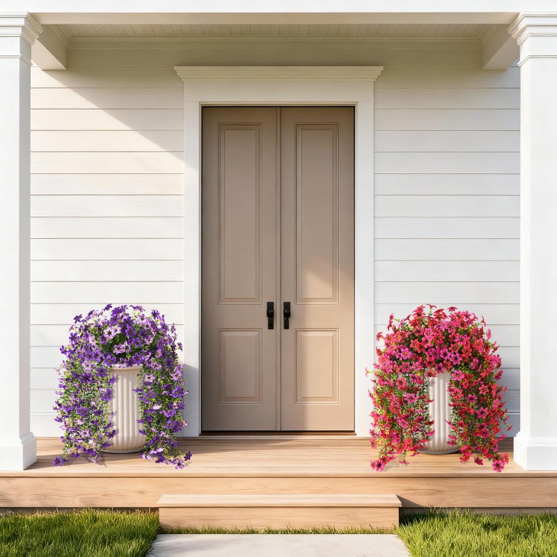 ZFProcess Artificial Hanging Flowers Plants for Outdoor Spring Summer Decoration, 2PCS Faux Silk Daisy UV Resistant Look Real for Outside Home Indoor Planter Porch Garden Yard Decor(Rose Red Fuchsia) - Image 3