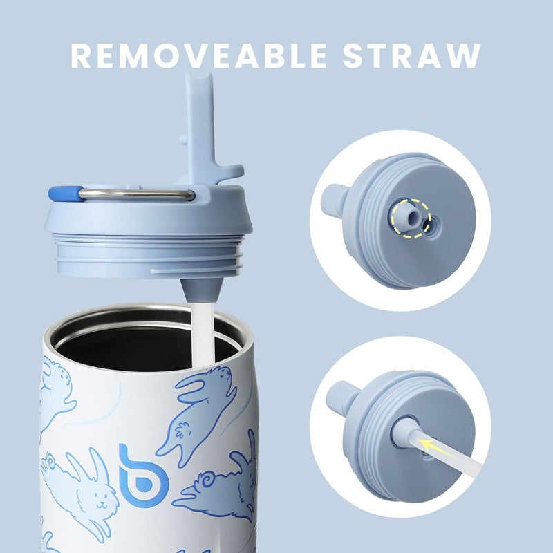 bottle bottle زجاجة زجاجة 32 أونصة زجاجة ماء من الفولاذ المقاوم للصدأ مع قشة وغطاء - معزولة بالفراغ، مقاومة للتسرب، فم واسع للنساء - تصميم أرنب - Image 2