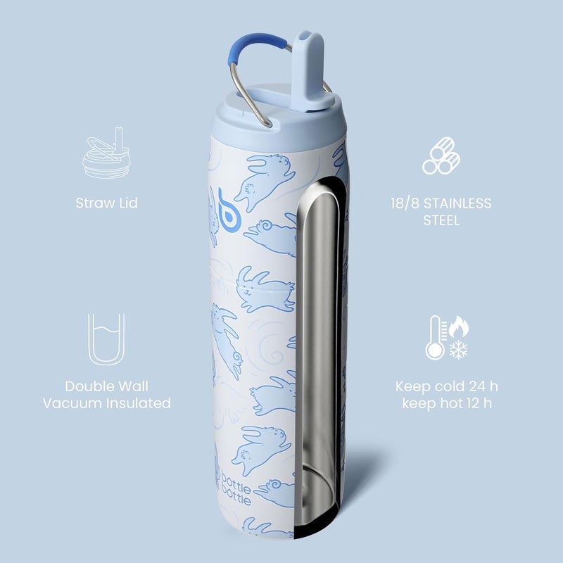 bottle bottle زجاجة زجاجة 32 أونصة زجاجة ماء من الفولاذ المقاوم للصدأ مع قشة وغطاء - معزولة بالفراغ، مقاومة للتسرب، فم واسع للنساء - تصميم أرنب - Image 5