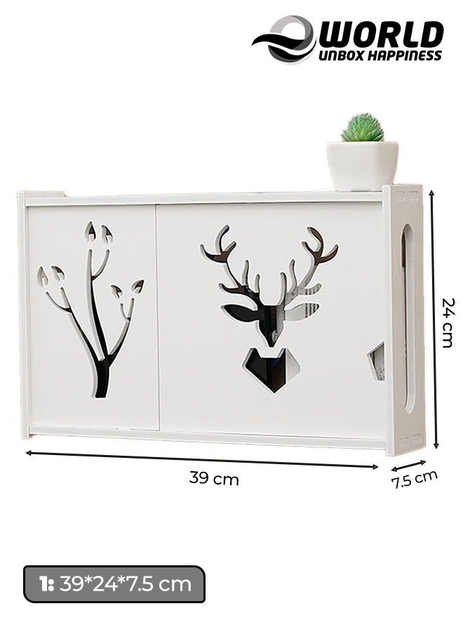Eworld Stylish Wall-Mounted Router Rack for Wi-Fi Router, Set-Top Box, Light Cat Box, and More, Includes Doors and Patch Panel Shielding Box for Neat Storage, White.  - Image 2