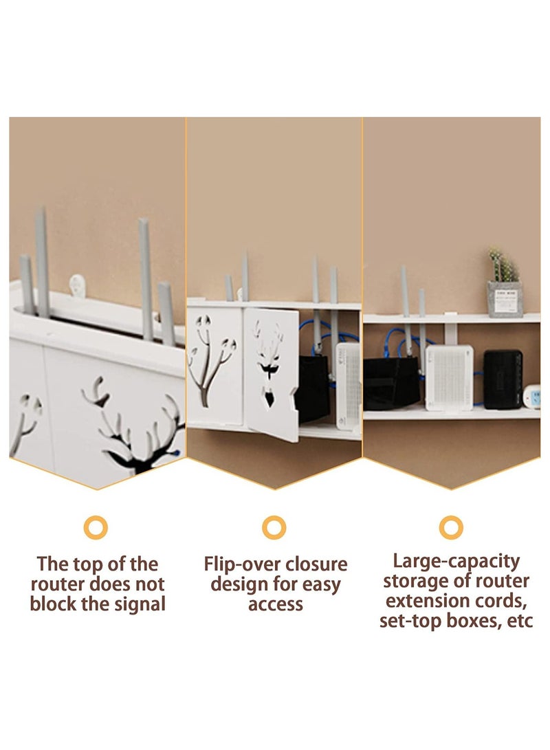 Eworld Stylish Wall-Mounted Router Rack for Wi-Fi Router, Set-Top Box, Light Cat Box, and More, Includes Doors and Patch Panel Shielding Box for Neat Storage, White.  - Image 3
