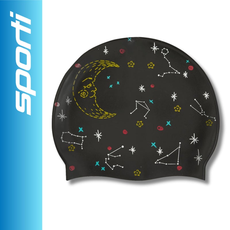 Sporti Celestial Silicone Swim Cap - Black - Adult - Image 2