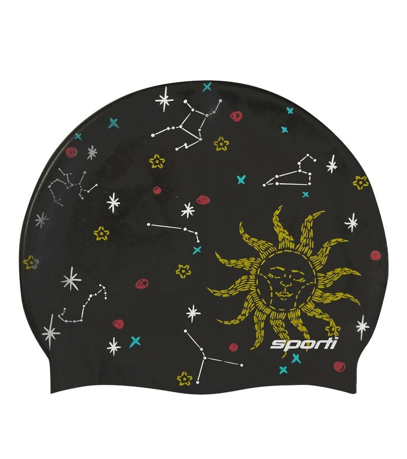 Sporti Celestial Silicone Swim Cap - Black - Adult - Image 1