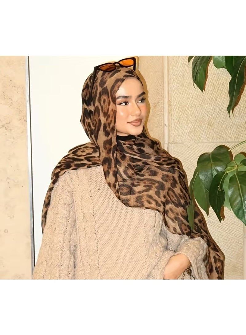 QUALITY Women's Long Headscarf-Elegant brown and beige animal print, non-elastic Islamic headscarf, suitable for everyday and formal occasions, machine washable, fashionable - Image 1