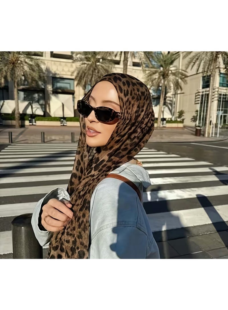 QUALITY Women's Long Headscarf-Elegant brown and beige animal print, non-elastic Islamic headscarf, suitable for everyday and formal occasions, machine washable, fashionable - Image 2