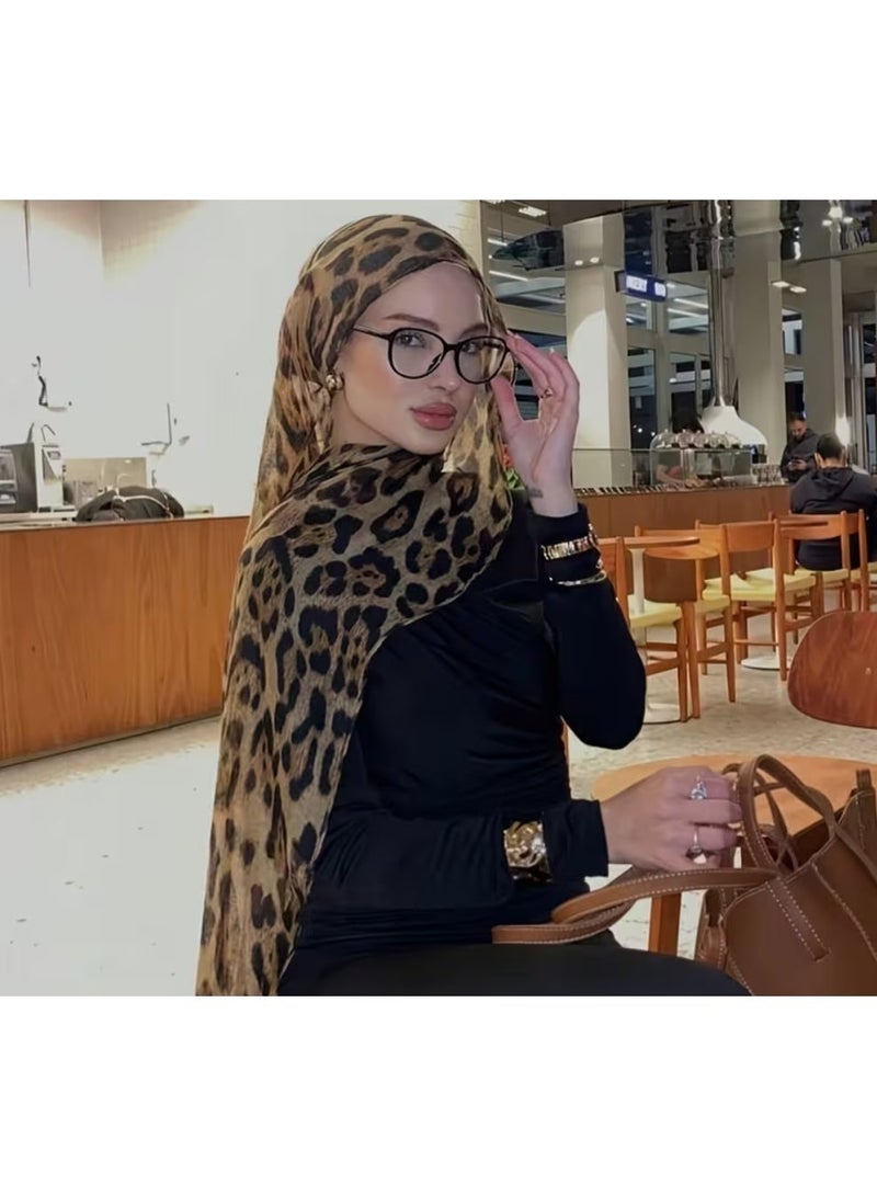 QUALITY Women's Long Headscarf-Elegant brown and beige animal print, non-elastic Islamic headscarf, suitable for everyday and formal occasions, machine washable, fashionable - Image 4