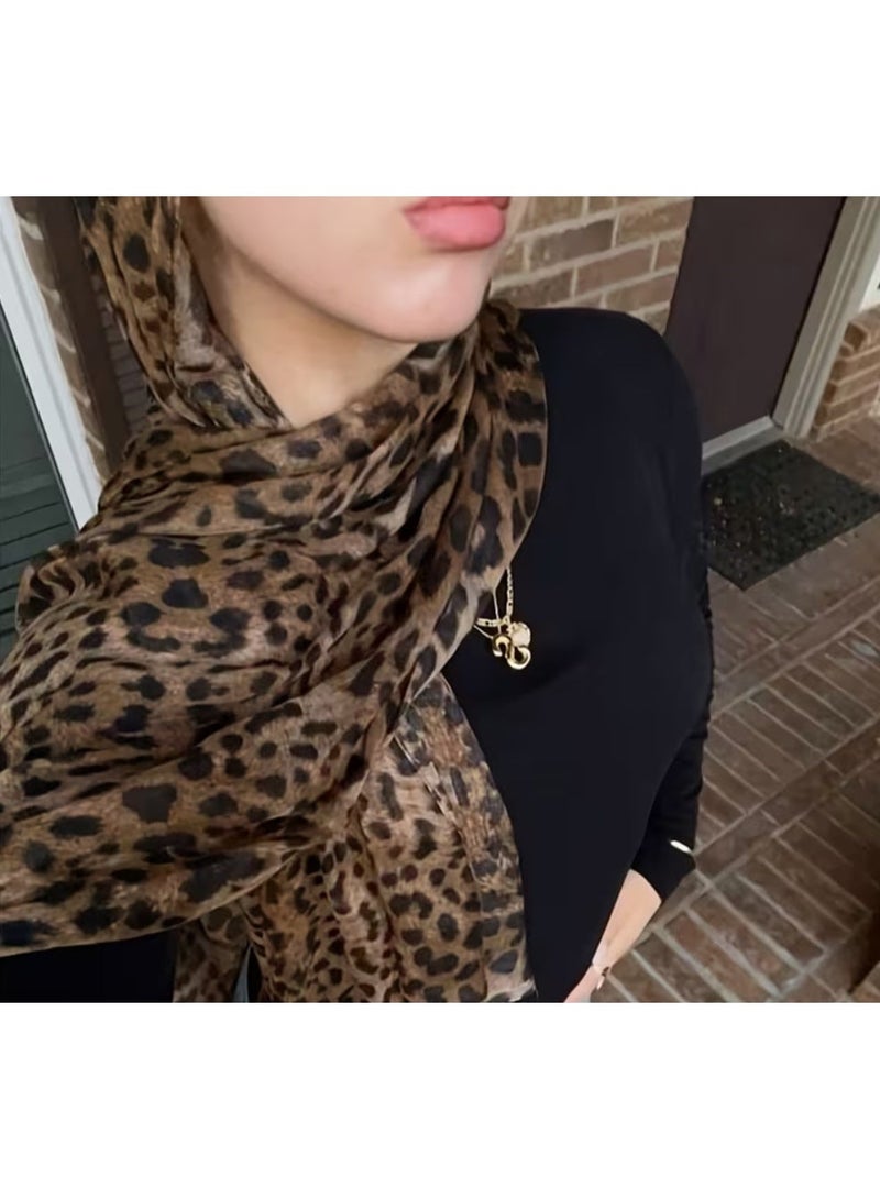 QUALITY Women's Long Headscarf-Elegant brown and beige animal print, non-elastic Islamic headscarf, suitable for everyday and formal occasions, machine washable, fashionable - Image 3