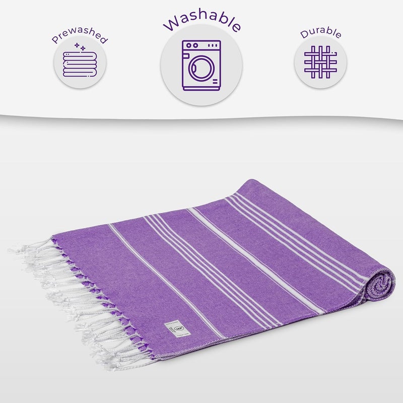 Ossano Turkish Beach Towel Soft & Fast Dry Oversized (39" x 71") - Quick Dry, Versatile and Functional as Yoga Mat, Picnic, Camping Blanket, Travel Blanket, Bath Towel - Lilac - Image 5
