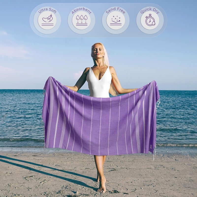 Ossano Turkish Beach Towel Soft & Fast Dry Oversized (39" x 71") - Quick Dry, Versatile and Functional as Yoga Mat, Picnic, Camping Blanket, Travel Blanket, Bath Towel - Lilac - Image 2