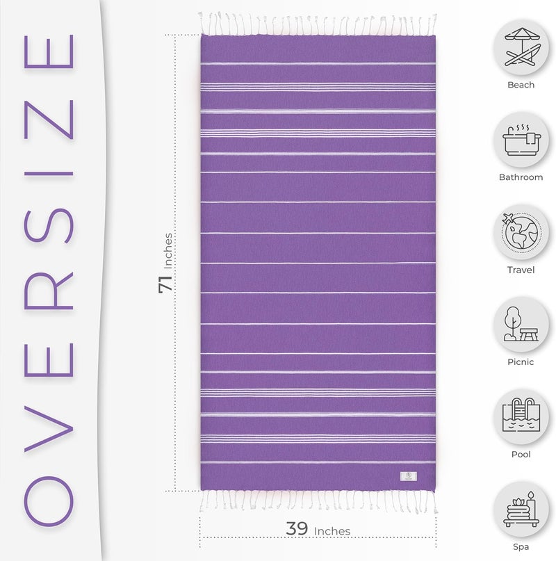 Ossano Turkish Beach Towel Soft & Fast Dry Oversized (39" x 71") - Quick Dry, Versatile and Functional as Yoga Mat, Picnic, Camping Blanket, Travel Blanket, Bath Towel - Lilac - Image 3