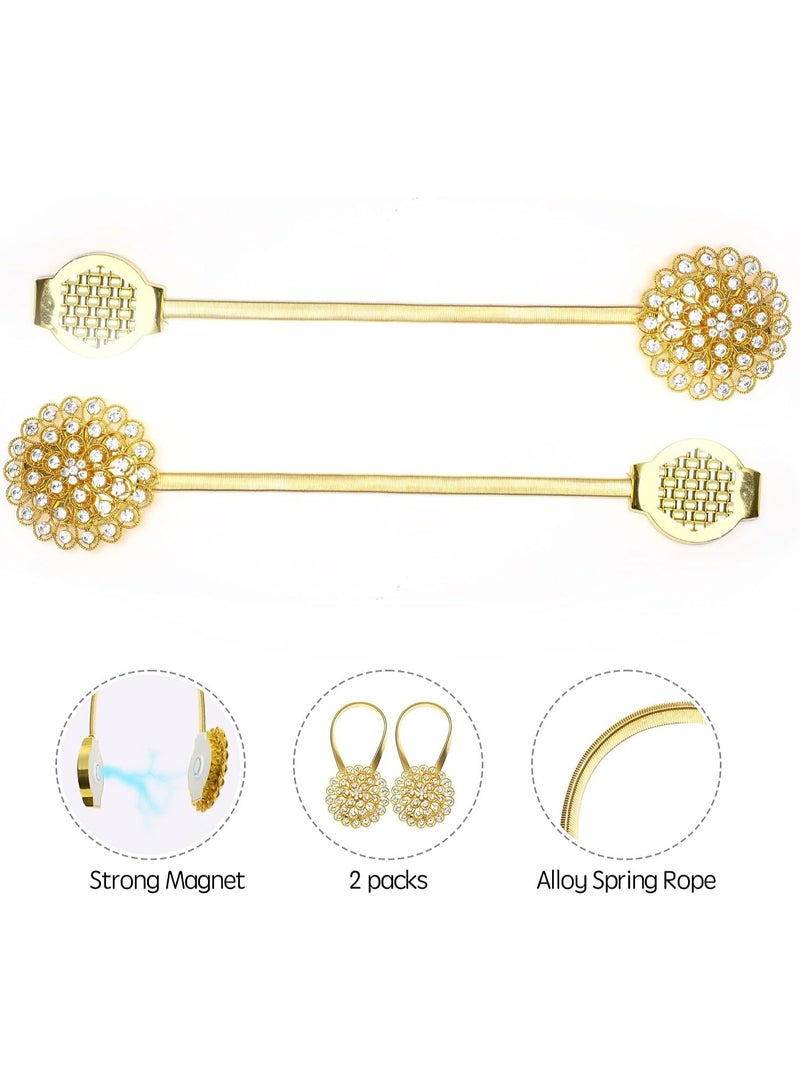 Magnetic Curtain Tiebacks, Window Curtain Clips with Stretchy Metal Rope for Home Office, Outdoor Decor Curtain Holder Holdbacks, Home Decoration Multi-Use Curtain Holdbacks,，2 Pack Window Drape Holdbacks, Gold Diamond Flower - Image 2