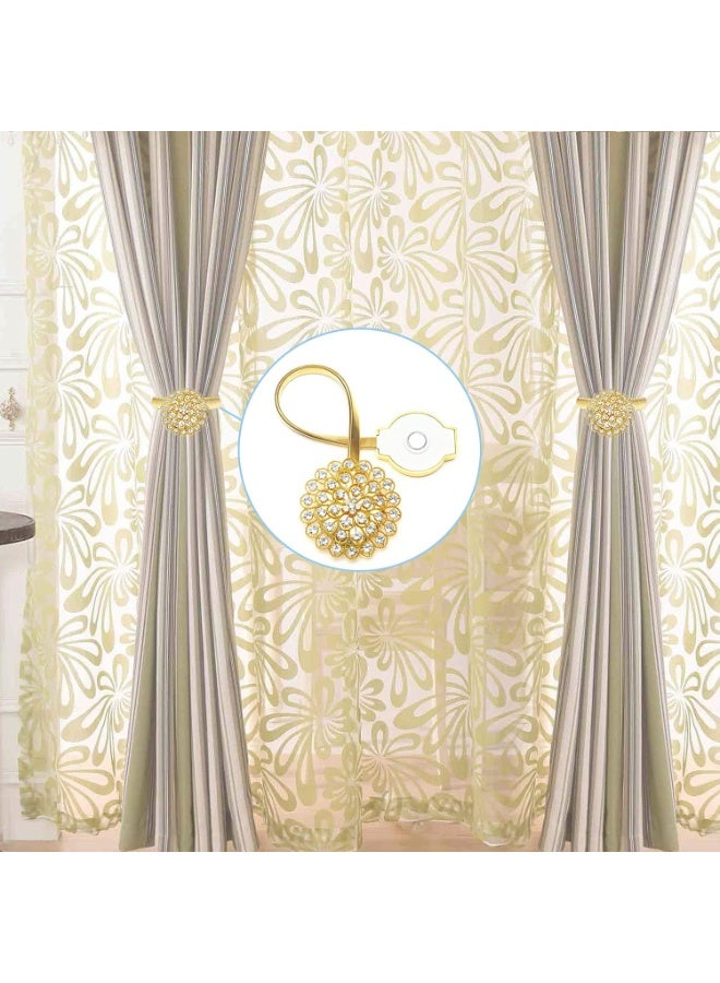 Magnetic Curtain Tiebacks, Window Curtain Clips with Stretchy Metal Rope for Home Office, Outdoor Decor Curtain Holder Holdbacks, Home Decoration Multi-Use Curtain Holdbacks,，2 Pack Window Drape Holdbacks, Gold Diamond Flower - Image 4