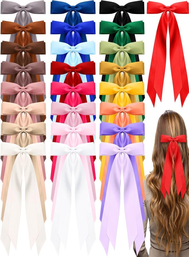 Mimorou 25 Pcs Silky Satin Hair Bows Bulk Bowknot Hair Ribbon Clips Barrettes Pins with Long Tails Ponytail Holder Accessories for Women - Image 1