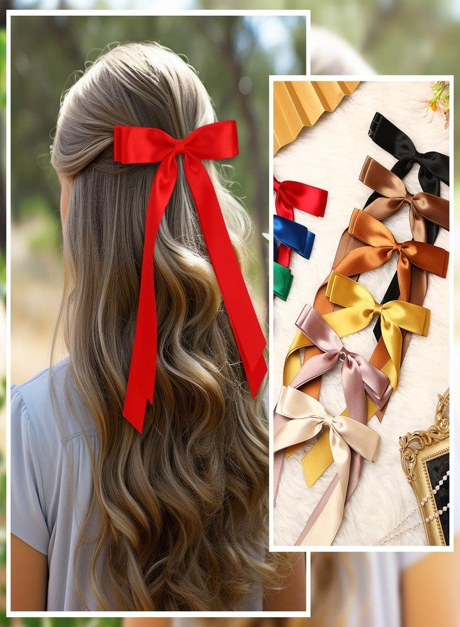 Mimorou 25 Pcs Silky Satin Hair Bows Bulk Bowknot Hair Ribbon Clips Barrettes Pins with Long Tails Ponytail Holder Accessories for Women - Image 5