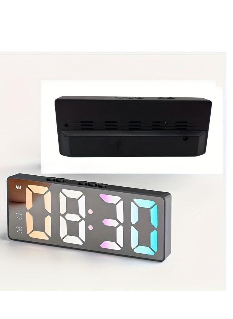 Generic 1pc LED Digital Electronic Clock Bedside Alarm Clock, Colorful Digital Clock, With Temperature Display Mirror Alarm ClocClock For Bedroom, Voice Controlled Wake-up, Snooze Mode, Room Home Decor  - Image 1
