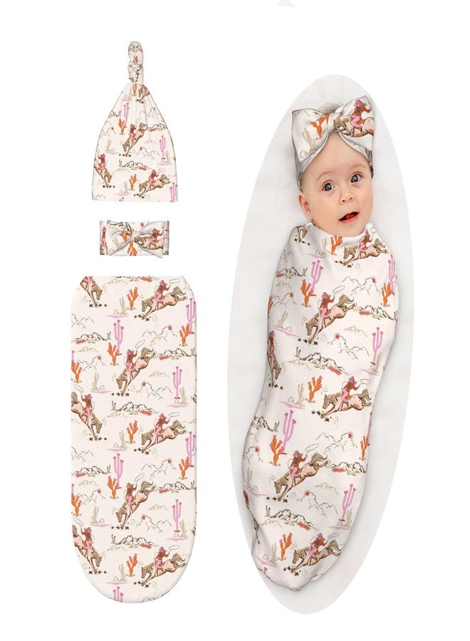 Sozzjile Western Baby Stuff Swaddle Blanket with Headband and Beanie Set, Western Style Blanket Infant Shower Gift for Boys Girls - Image 1