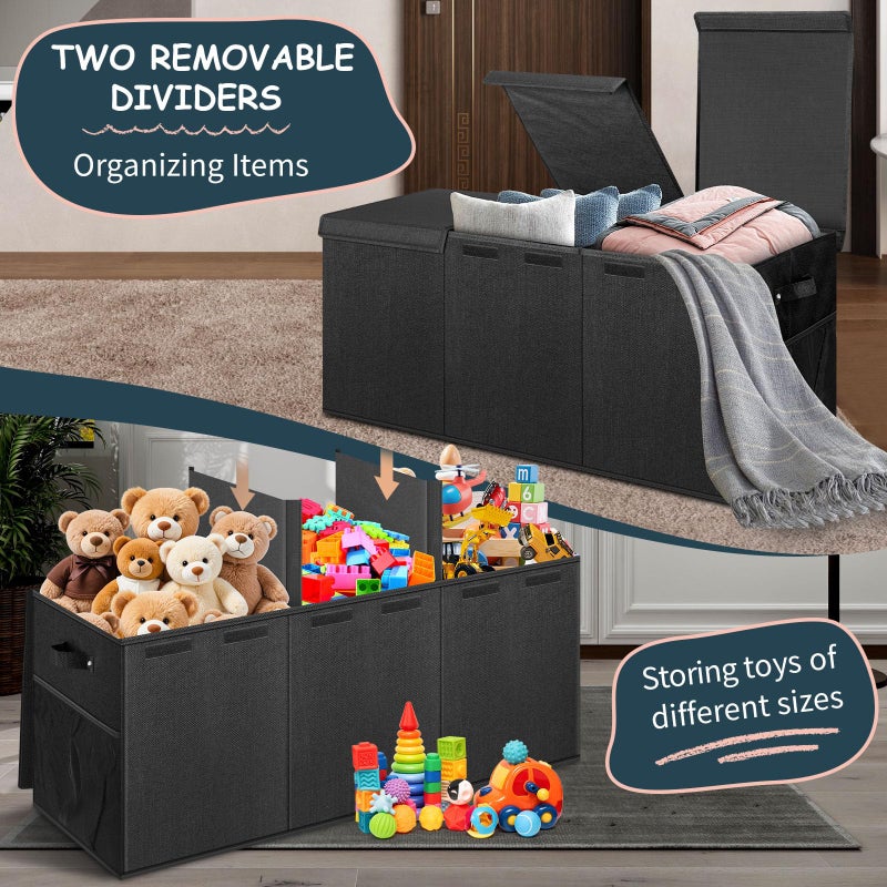 Rocamdo Extra Large Toy Box with Lids - Sturdy Collapsible Kids Storage Organizer Big Bin Chest Basket with Dividers for Boys Girls, Bedroom, Nursery, Living Room, Playroom Organization, 38"x16"x14", Black - Image 3