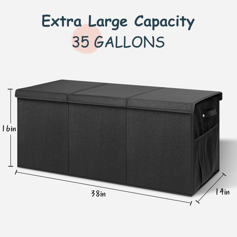 Rocamdo Extra Large Toy Box with Lids - Sturdy Collapsible Kids Storage Organizer Big Bin Chest Basket with Dividers for Boys Girls, Bedroom, Nursery, Living Room, Playroom Organization, 38"x16"x14", Black - Image 2