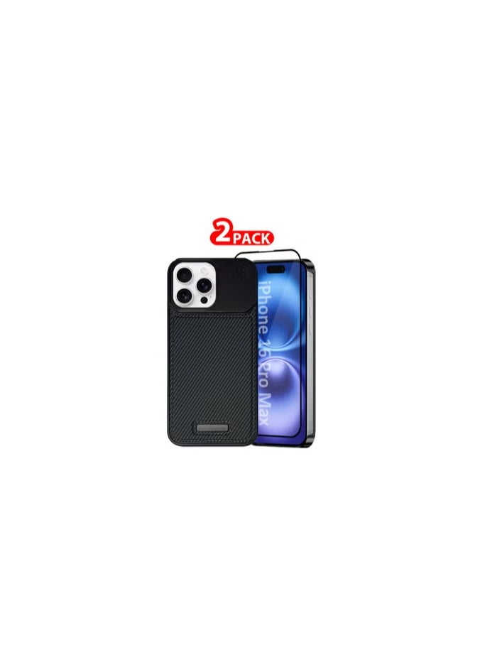CATANES - iPhone 16 Pro Max 2 Pack Case Leather Metal Design, Slim Lightweight Minimalist Cover,1 Case 1 Screen Protector - Image 1