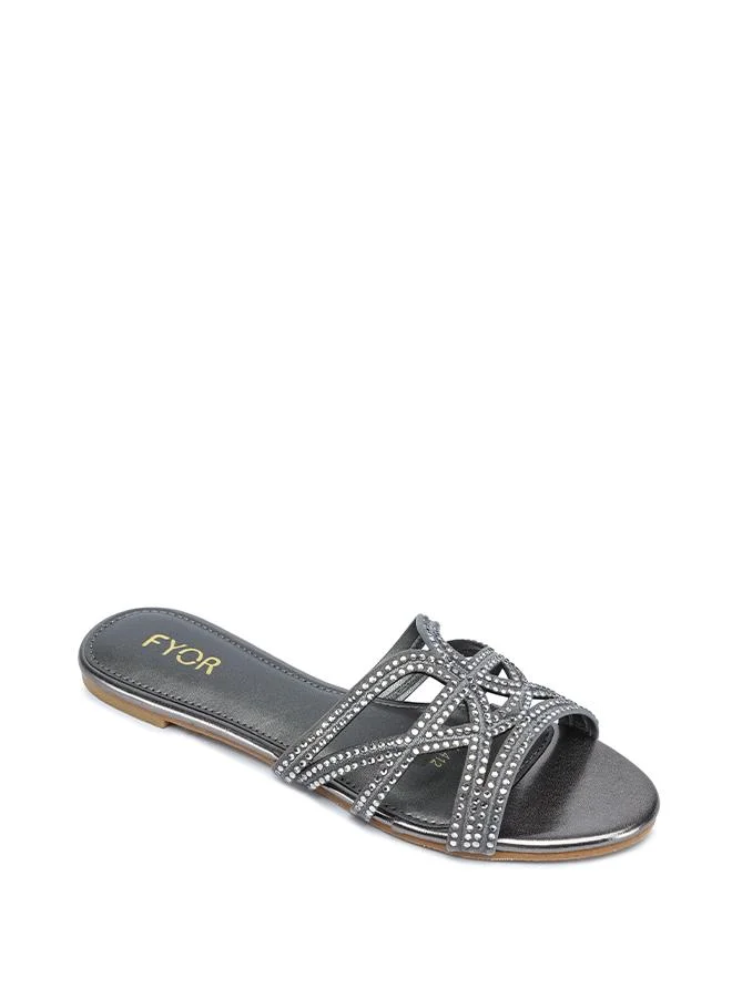 فايور Crystal Embellished Multi-Strap Flat Sandal MY 412
